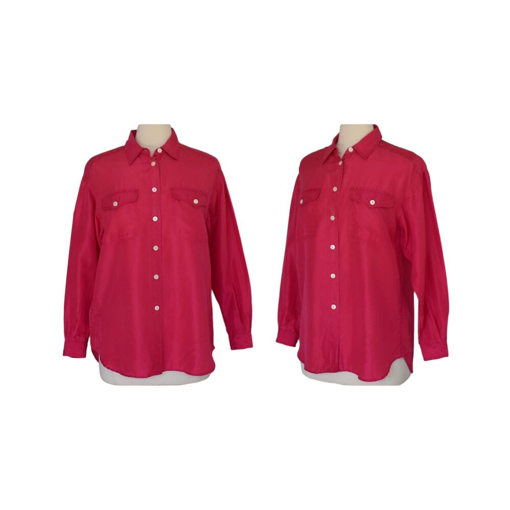 Vintage 90s Hot PInk Silk Blouse, Long Sleeve Shirt by Liz Wear, Size M to L
